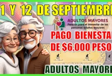 11 Y 12 DE SEPTIEMBRE | PAGO BIENESTAR DE $6,000 PESOS PARA LOS ADULTOS MAYORES 