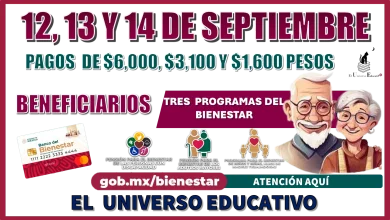 12, 13, y 14 DE SEPTIEMBRE | PAGOS DE $6,000, $3,100 Y $1,600 PESOS, BENEFICIARIOS DE LOS TRES PROGRAMAS DEL BIENESTAR, ATENCIÓN AQUÍ 