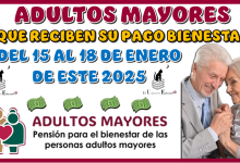 ADULTOS MAYORES QUE RECIBEN SU PAGO BIENESTAR DEL 15 AL 18 DE ENERO DE ESTE 2025 