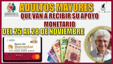 ADULTOS MAYORES QUE VAN A RECIBIR SU APOYO MONETARIO DEL 25 AL 28 DE NOVIEMBRE DE LA PENSIÓN PARA EL BIENESTAR 