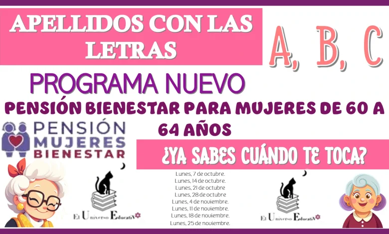 APELLIDOS CON LAS LETRAS: A, B, C | PROGRAMA NUEVO DE LA PENSIÓN BIENESTAR PARA MUJERES DE 60 A 64 AÑOS… ¿YA SABES CUÁNDO TE TOCA? 