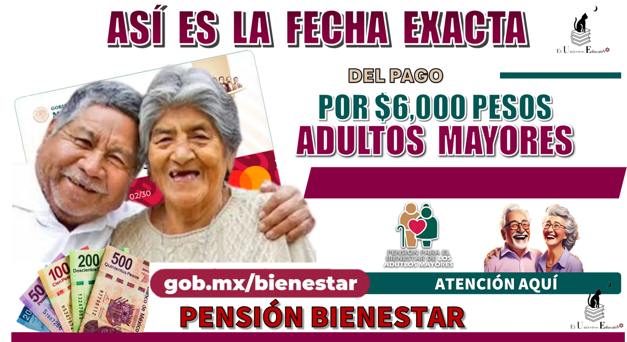 ASÍ ES LA FECHA EXACTA DEL PAGO POR $6,000 PESOS | ADULTOS MAYORES | PENSIÓN BIENESTAR 