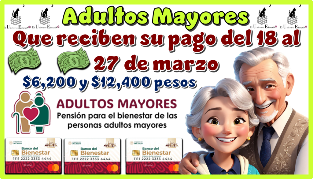 Adultos Mayores que reciben su pago del 18 al 27 de marzo | $6,200 y $12,400 pesos 