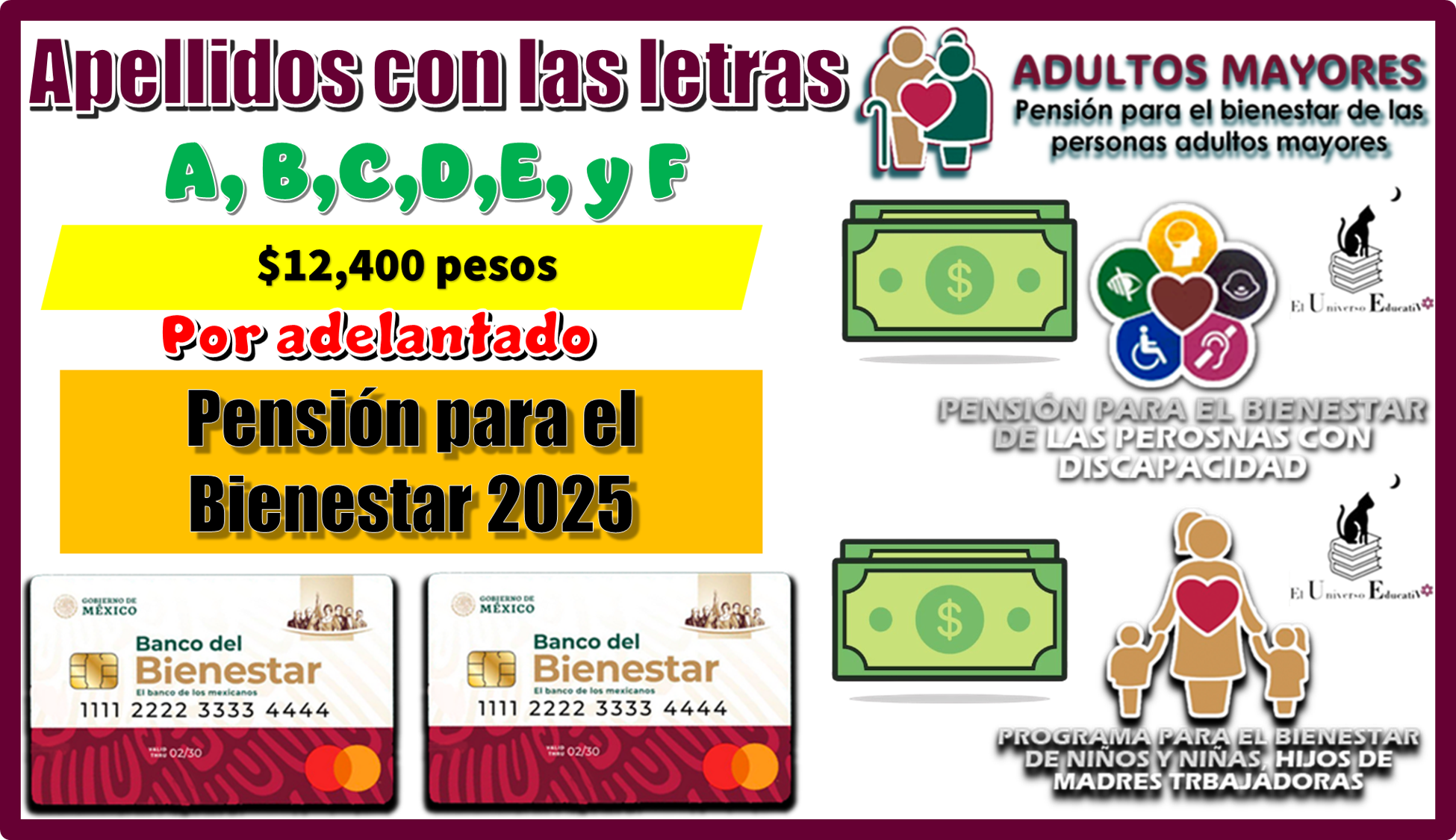 Apellidos con las letras: A, B, C, D, E y F, son $12,400 pesos por adelantado | Pensión para el Bienestar 2025