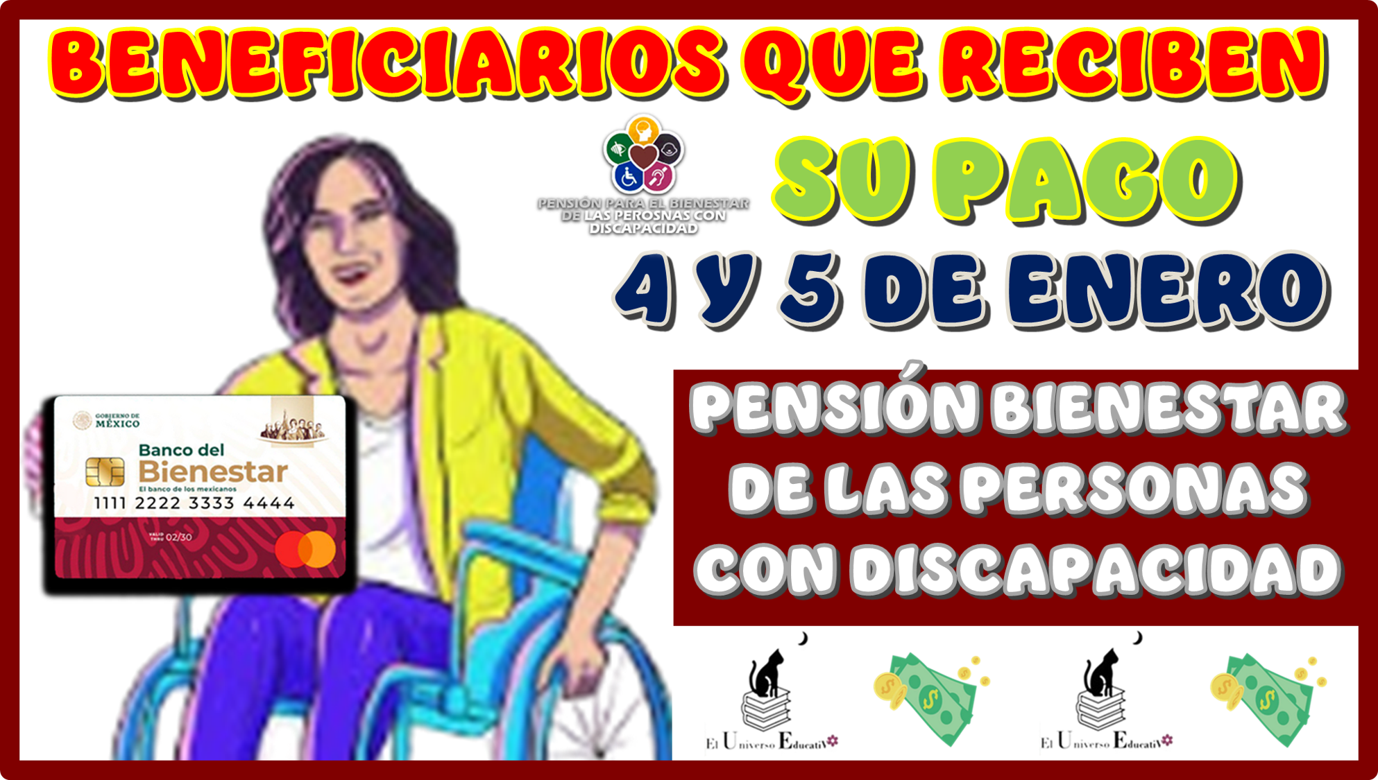 BENEFICIARIOS QUE RECIBEN SU PAGO 4 Y 5 DE ENERO PENSIÓN BIENESTAR DE LAS PERSONAS CON DISCAPACIDAD