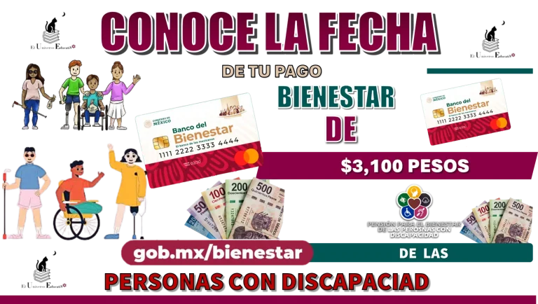 CONOCE LA FECHA DE TU PAGO BIENESTAR DE $3,100 PESOS DE LAS PERSONAS CON DISCAPACIDAD
