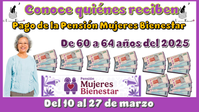 Conoce quiénes reciben el pago de la Pensión Mujeres Bienestar de 60 a 64 años del 2025 del 10 al 27 de marzo