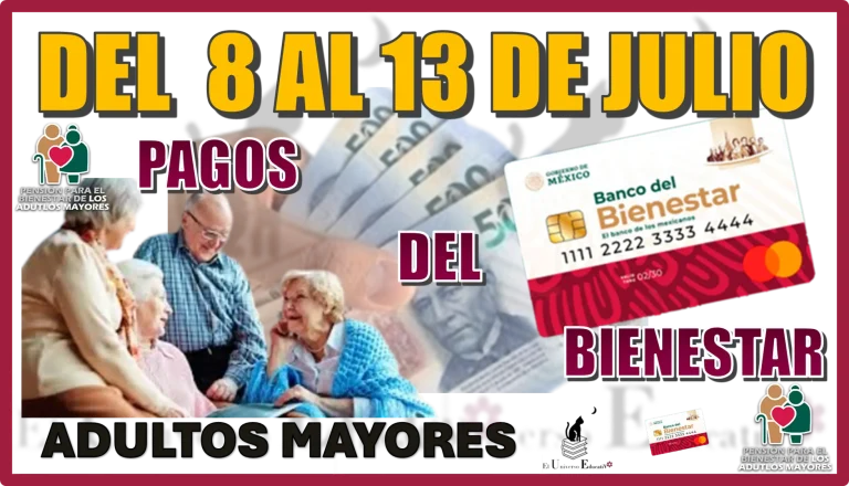 DEL 8 AL 13 DE JULIO PAGOS DEL BIENESTAR PARA LOS ADULTOS MAYORES 