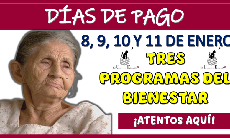 DÍAS DE PAGO: 8, 9, 10  Y 11 DE ENERO PARA LOS TRES PROGRAMAS DEL BIENESTAR...¡ATENTOS AQUÍ