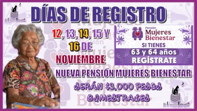 DÍAS DE REGISTRO: 12, 13, 14, 15 Y 16 DE NOVIEMBRE… NUEVA PENSIÓN MUJERES BIENESTAR, ¿TÚ YA DE REGISTRARTE? 