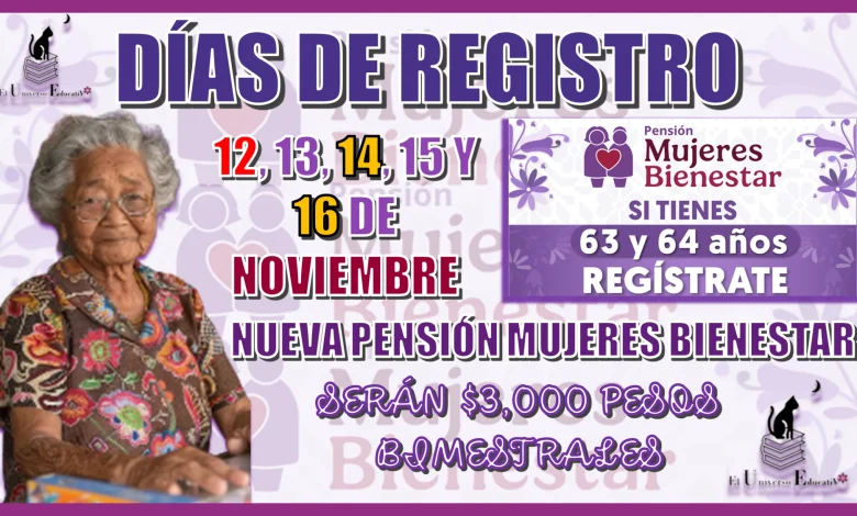 DÍAS DE REGISTRO: 12, 13, 14, 15 Y 16 DE NOVIEMBRE… NUEVA PENSIÓN MUJERES BIENESTAR, ¿TÚ YA DE REGISTRARTE? 