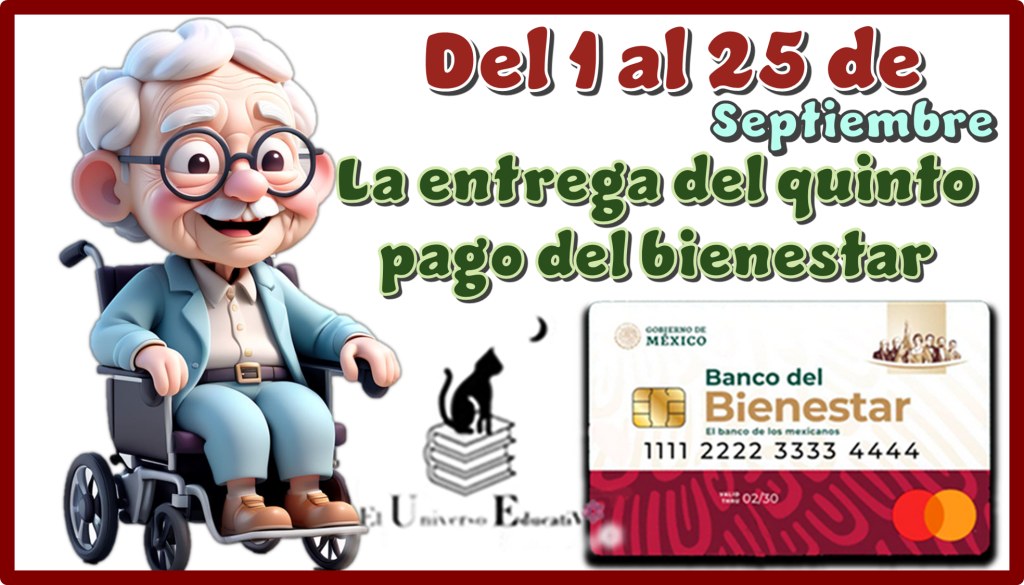 Del 1 al 25 de septiembre la entrega del quinto pago del bienestar 
