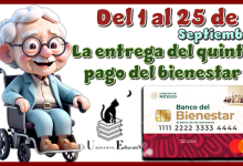 Del 1 al 25 de septiembre la entrega del quinto pago del bienestar 
