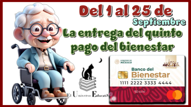 Del 1 al 25 de septiembre la entrega del quinto pago del bienestar 