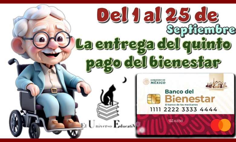 Del 1 al 25 de septiembre la entrega del quinto pago del bienestar 