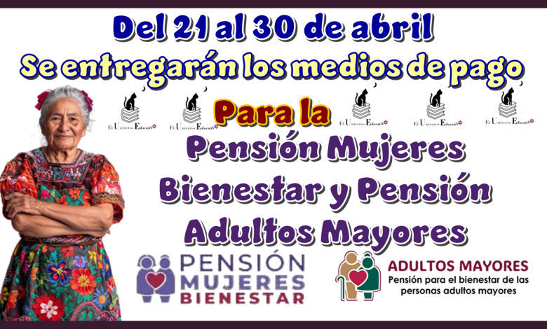 Del 21 al 30 de abril se entregarán los medios de pago para Pensión Mujeres Bienestar y Pensión Adultos Mayores