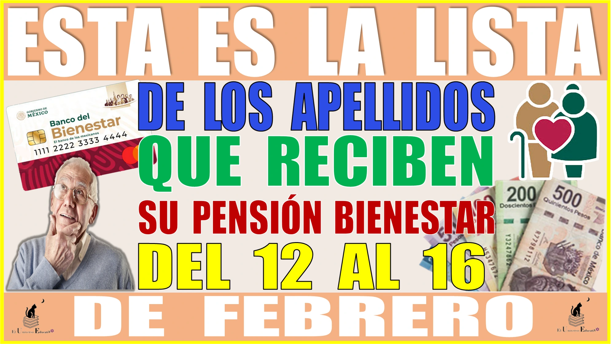 ESTA ES LA LISTA DE LOS APELLIDOS QUE RECIBEN SU PENSIÓN BIENESTAR DEL 12 AL 17 DE FEBRERO 