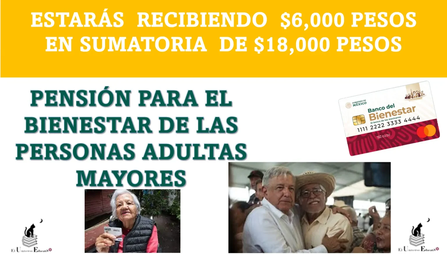 ESTARÁS RECIBIENDO $6,000 PESOS EN SUMATORIA DE $18,000 PESOS | PENSIÓN PARA EL BIENESTAR DE LAS PERSONAS ADULTAS MAYORES 