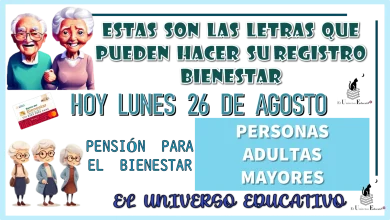 ESTAS SON LAS LETRAS QUE PUEDEN HACER SU REGISTRO BIENESTAR HOY LUNES 26 DE AGOSTO... PENSIÓN PARA EL BIENESTAR DE LAS PERSONAS ADULTAS MAYORES