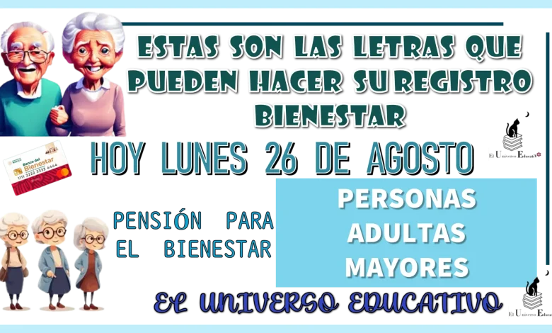 ESTAS SON LAS LETRAS QUE PUEDEN HACER SU REGISTRO BIENESTAR HOY LUNES 26 DE AGOSTO... PENSIÓN PARA EL BIENESTAR DE LAS PERSONAS ADULTAS MAYORES