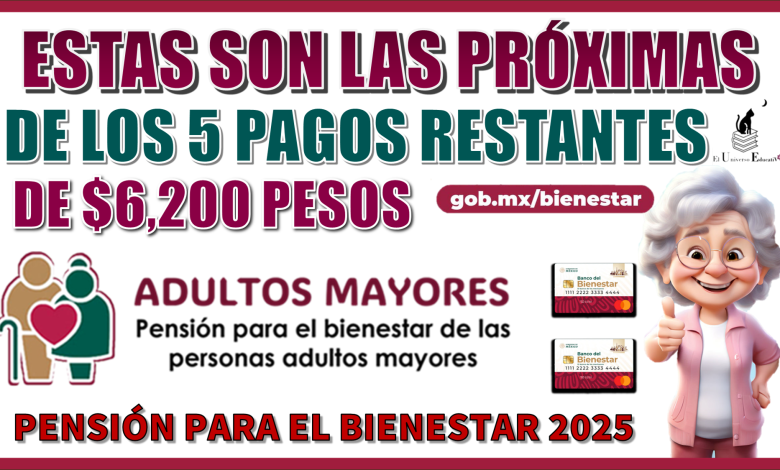 ESTAS SON LAS PRÓXIMAS FECHAS DE LOS 5 PAGOS RESTANTES DE $6,200 PESOS | PENSIÓN PARA EL BIENESTAR DEL 2025 