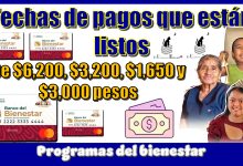 Fechas de pagos qué están listos de $6,200, $3,200, $1,650 y $3,000 pesos de los programas del bienestar