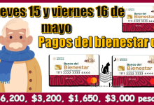 Jueves 15 y Viernes 16 de mayo | Pagos del bienestar de $6,200, $3,200, $1,650, $3,000 pesos