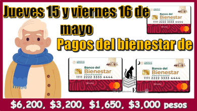 Jueves 15 y Viernes 16 de mayo | Pagos del bienestar de $6,200, $3,200, $1,650, $3,000 pesos
