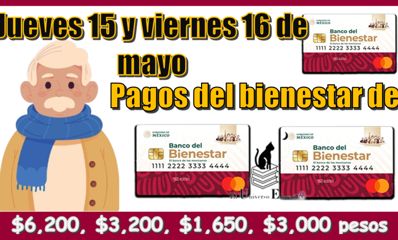 Jueves 15 y Viernes 16 de mayo | Pagos del bienestar de $6,200, $3,200, $1,650, $3,000 pesos