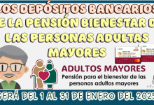 LOS DEPÓSITOS BANCARIOS DE LA PENSIÓN BIENESTAR DE LAS PERSONAS ADULTAS MAYORES SERÁ DEL 1 AL 31 DE ENERO DEL 2025