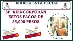 MARCA ESTA FECHA SE REINCORPORAN ESTOS PAGOS DE $6,000 PESOS PENSIÓN BIENESTAR.