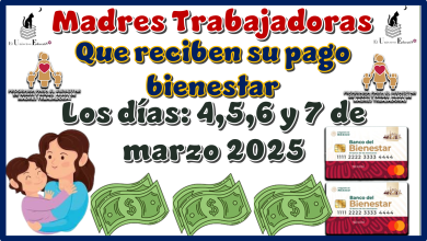 Madres Trabajadoras que reciben su pago bienestar los días: 4,5,6 y 7 de marzo 2025 