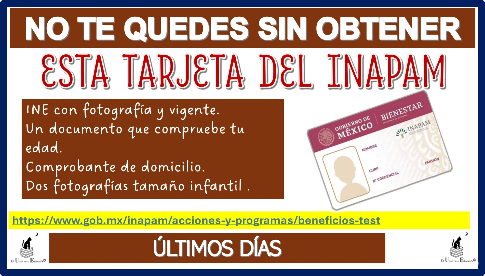 NO TE QUEDES SIN OBTENER ESTA TARJETA DEL INAPAM… ÚLTIMOS DÍAS