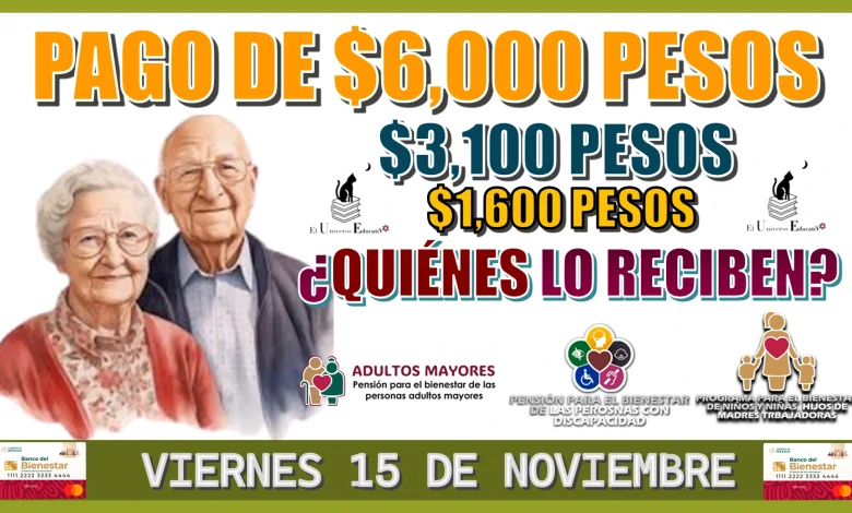 PAGO DE $6,000, $3,100 Y $1,600 PESOS | ¿QUIÉNES LO RECIBEN ESTE VIERNES 15 DE NOVIEMBRE? 