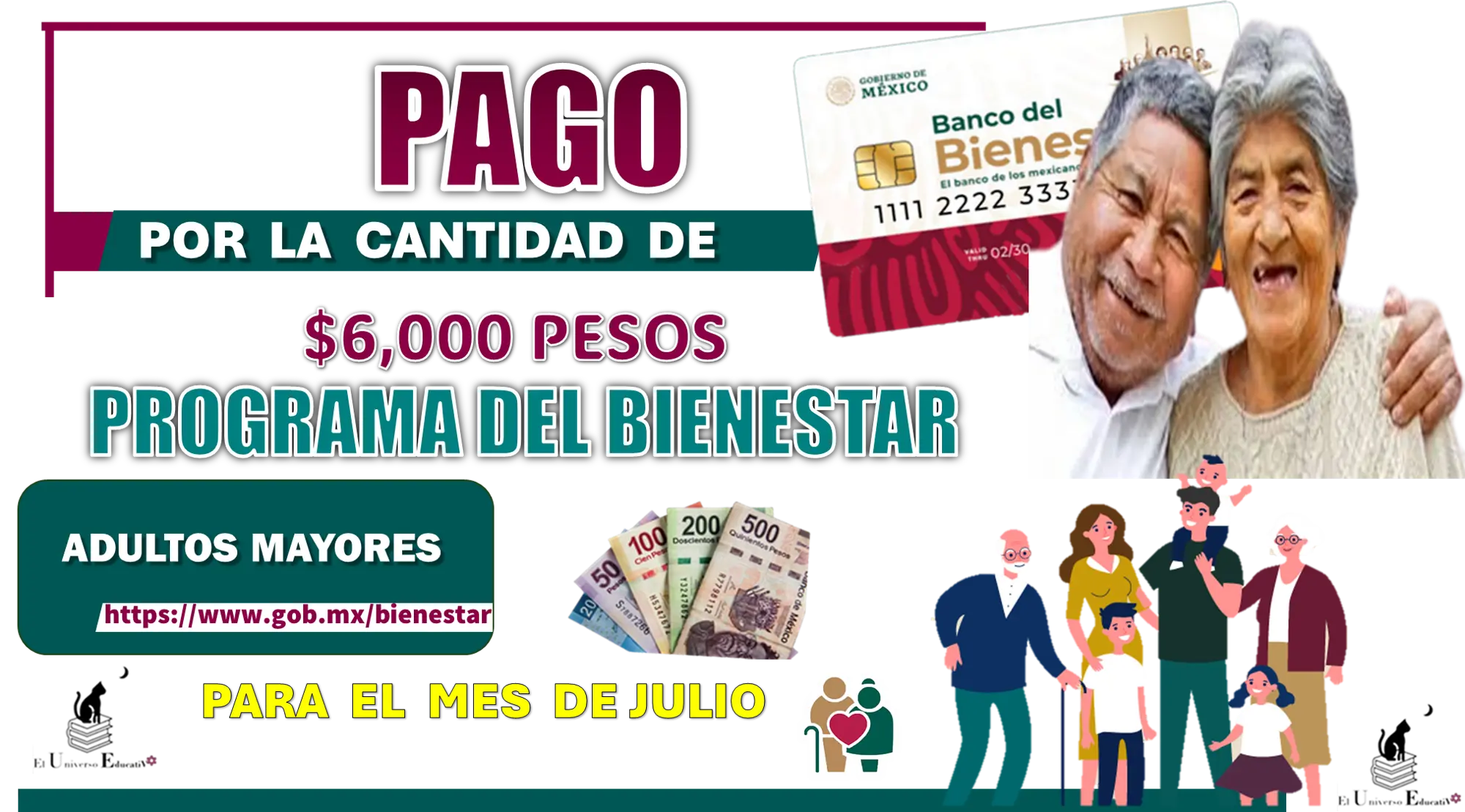 PAGO POR LA CANTIDAD DE $6,000 PESOS | PROGRAMA DEL BIENESTAR PARA LOS ADULTOS MAYORES PARA EL MES DE JULIO