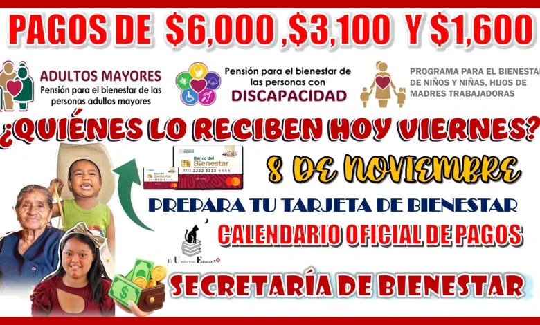 PAGOS DE: $6,000 PESOS, $3,100 PESOS Y $1,600 PESOS | ¿QUIÉNES LO RECIBEN HOY VIERNES 8 DE NOVIEMBRE? 