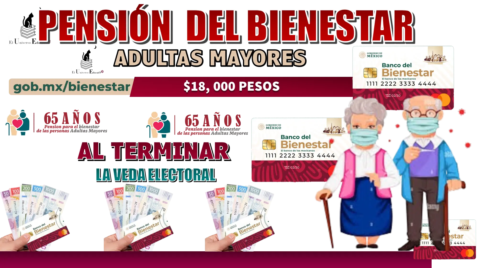 PENSIÓN DEL BIENESTAR DE LAS PERSONAS ADULTAS MAYORES | $18,000 PESOS | AL TERMINAR LA VEDA ELECTORAL 