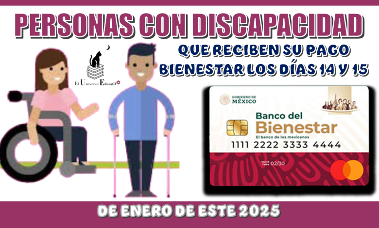 PERSONAS CON DISCAPACIDAD QUE RECIBEN SU PAGO BIENESTAR LOS DÍAS: 14 Y 15 DE ENERO DE ESTE 2025