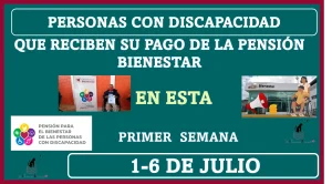 PERSONAS CON DISCAPACIDAD QUE RECIBEN SU PAGO DE LA PENSIÓN PARA EL BIENESTAR EN ESTA PRIMERA SEMANA | 1-6 DE JULIO 