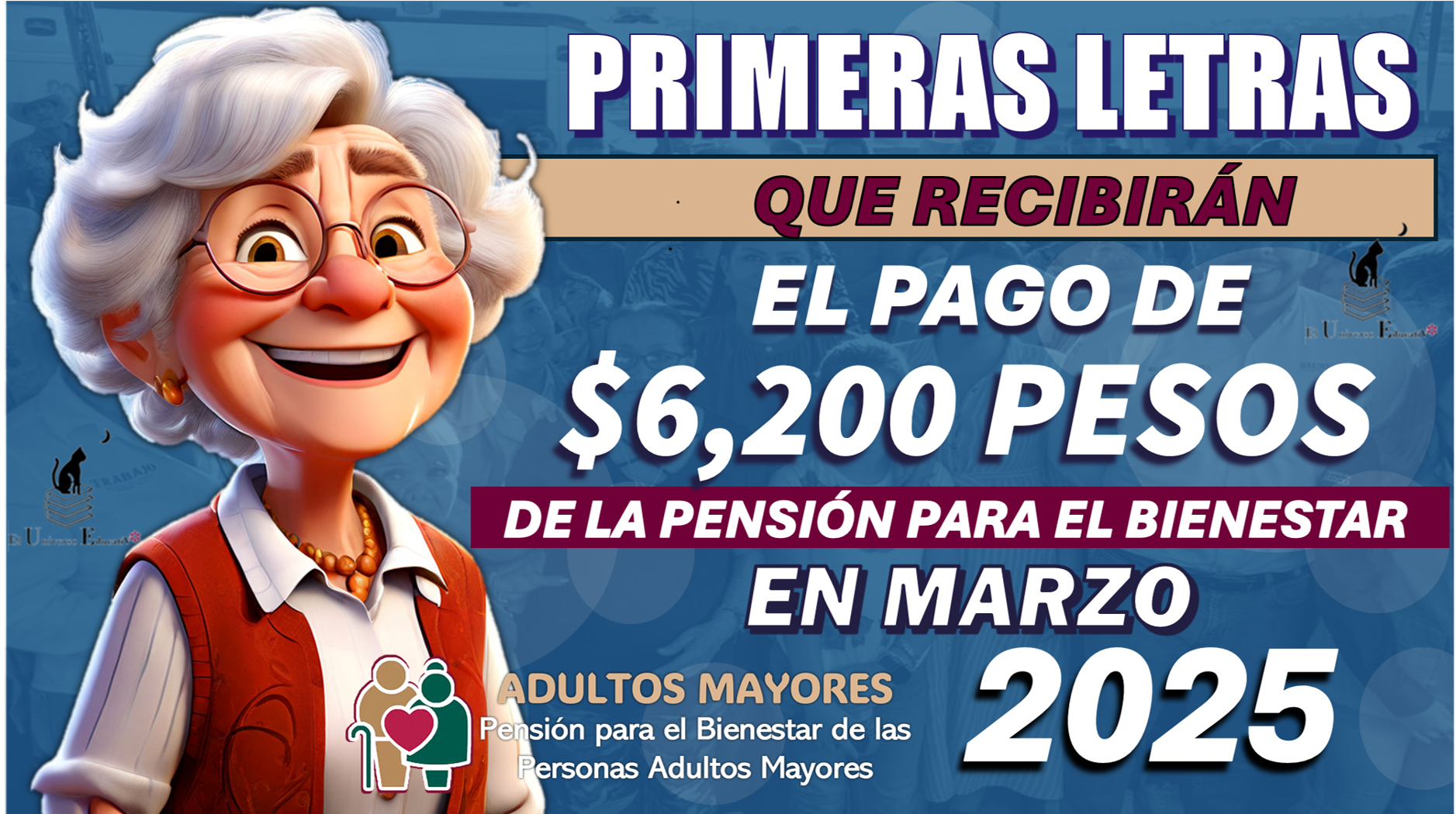 PRIMERAS LETRAS QUE RECIBIRÁN EL PAGO DE $6,200 PESOS DE LA PENSIÓN PARA EL BIENESTAR EN MARZO 2025