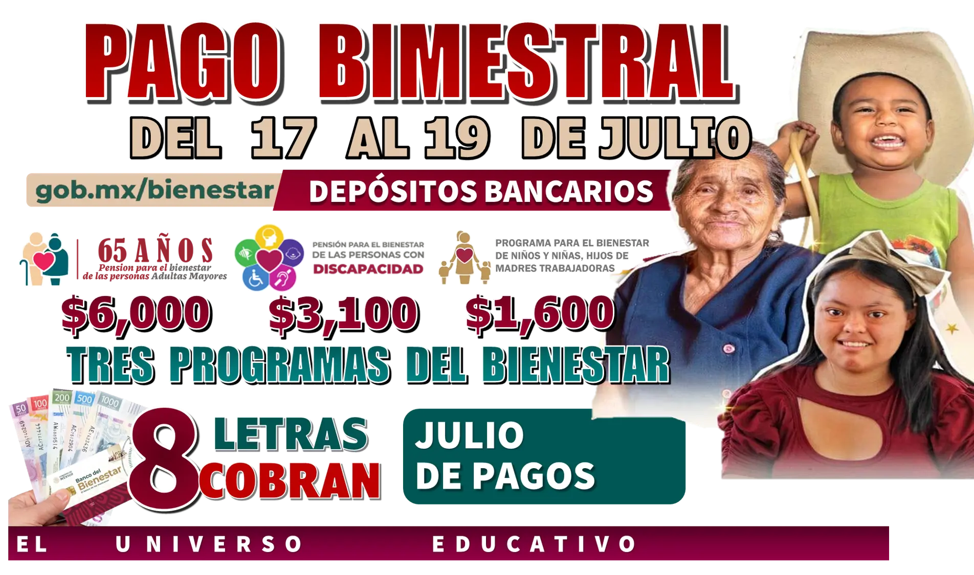 Pagos bienestar del 17 al 19 de julio | Programas del bienestar