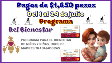 Pagos de $1,650 pesos del 1 al 24 de julio | Programa del bienestar