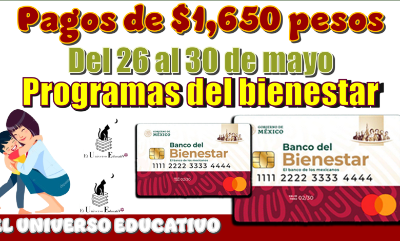 Pagos de $1,650 pesos del 26 al 30 de mayo | Programa del bienestar