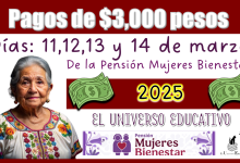 Pagos de $3,000 pesos Días 11,12,13,14 de la Pensión Mujeres Bienestar 2025 