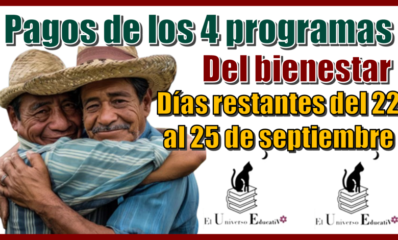 Pagos de los 4 programas del bienestar | Días restantes del 22 al 25 de septiembre