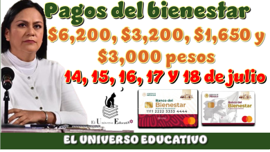 Pagos del bienestar de $6,200, $3,200, $1,650, $3,000 pesos| 14, 15, 16, 17 y 18 de julio