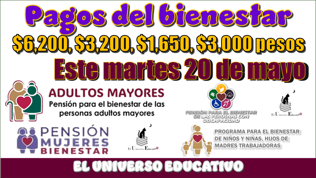 Pagos del bienestar de $6,200, $3,200, $1,650, $3,000 pesos| Este martes 20 de mayo