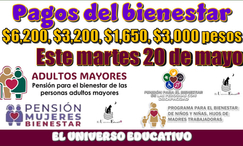 Pagos del bienestar de $6,200, $3,200, $1,650, $3,000 pesos| Este martes 20 de mayo