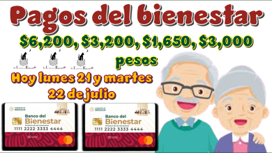 Pagos del bienestar de $6,200, $3,200, $1,650, $3,000 pesos| Hoy lunes 21 y martes 22 de julio