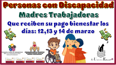 Personas con Discapacidad y Madres Trabajadoras que reciben su pago bienestar los días:12,13 y 14 de marzo 2025